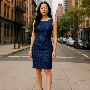 New York & Company Blue Halter Sheath Cocktail Dress